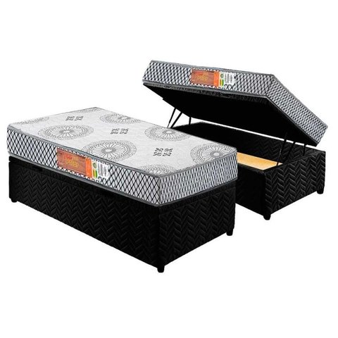 Cama Box Baú Solteiro: Colchão Espuma Polar D28 Pérola + Base CRC Suede Black(88x188)