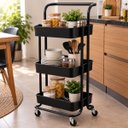 Ver imagem 3 de Rack Organizador Multiuso 3 Andares com Rodinhas Preto Banheiro Cozinha Área de Serviço