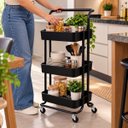 Ver imagem 4 de Rack Organizador Multiuso 3 Andares com Rodinhas Preto Banheiro Cozinha Área de Serviço