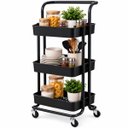 Ver imagem 1 de Rack Organizador Multiuso 3 Andares com Rodinhas Preto Banheiro Cozinha Área de Serviço