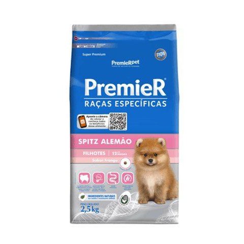 Ração para Cães Raça Spitz Filhote Sabor Frango Embalagem 2,5kg Premier