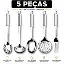 Ver imagem 3 de Kit 5 Utensílios de Cozinha em Aço Inox com Cabos Longos e Argola para Pendurar Inox Aquilae
