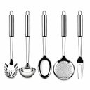 Ver imagem 1 de Kit 5 Utensílios de Cozinha em Aço Inox com Cabos Longos e Argola para Pendurar Inox Aquilae