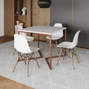 Ver imagem 1 de Mesa Industrial Jantar Quadrada Branca 90x90cm Base Cobre V com 4 Cadeiras Eames Eiffel Brancas Made