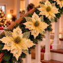 Ver imagem 3 de Flores Artificial Dourada Enfeite Natal Decoração 25cm 8 Peças