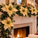 Ver imagem 4 de Flores Artificial Dourada Enfeite Natal Decoração 25cm 8 Peças