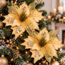 Ver imagem 5 de Flores Artificial Dourada Enfeite Natal Decoração 25cm 8 Peças