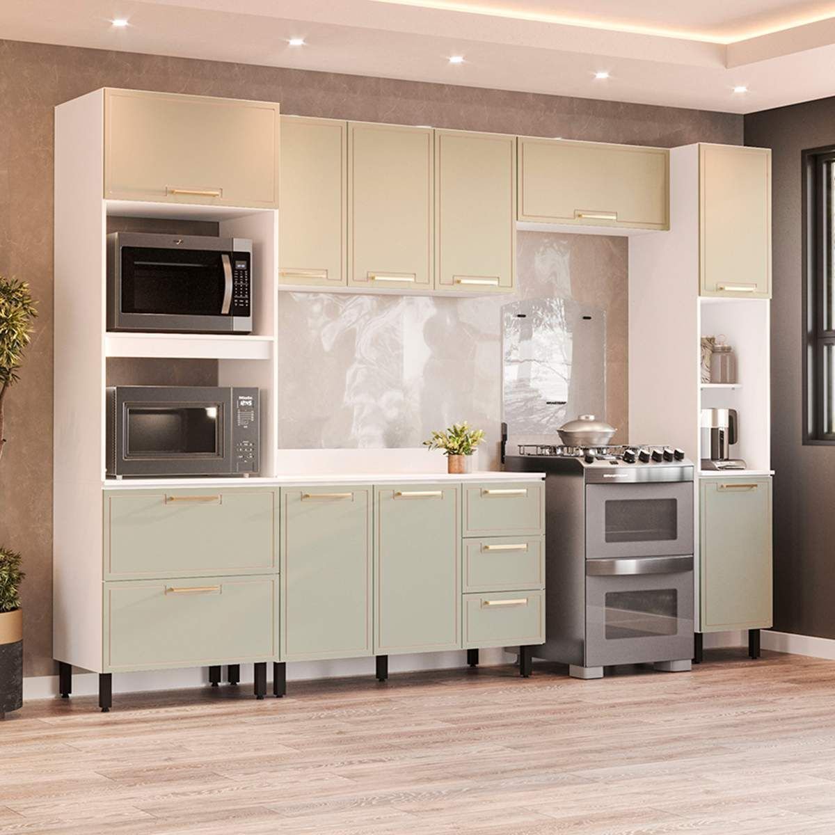 Armário de Cozinha Modulada Completa 5 Peças 310cm com Tampo 100% Mdf ...