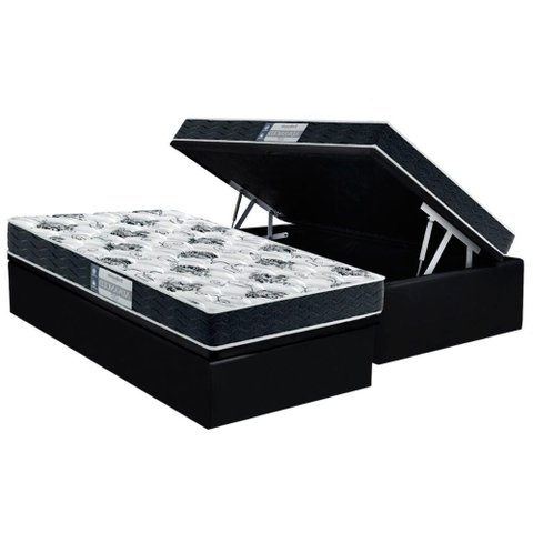 Conjunto Box Baú Solteiro: Colchão Espuma Probel D28 Prodormir Advanced Black + Base Crc Suede