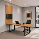 Ver imagem 1 de Mesa de Reunião Retangular F5 Office Industrial MDF 200cm Freijó com Preto