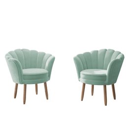 Kit 02 Poltronas Decorativas e Namoradeira Sofá Pétala Luxo Veludo Azul Acqua Pés Palito - Visan Est - 3