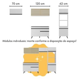 Armário de Cozinha Modulado com Bancada Americana Multimóveis Mp2209 Branco/preto - 5 Armário de Cozinha Modulado com Bancada Americana Multimóveis Mp2209 Branco/preto - 5