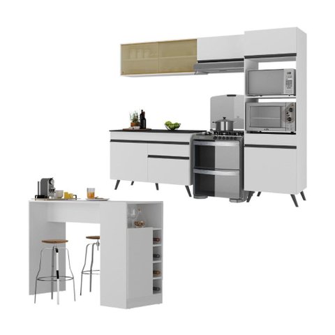 Armário de Cozinha Modulado com Bancada Americana Multimóveis Mp2209 Branco/preto