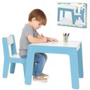Ver mais imagens de Conjunto Mesa Infantil Madeira Cadeira Infantil Mesinha Poltrona Azul MDF Crianca Escolar Cadeirinha