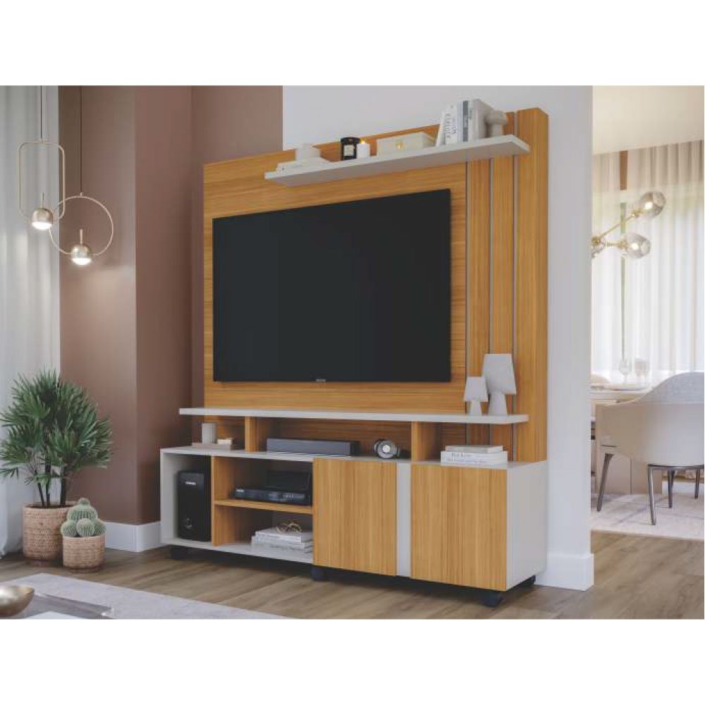 Estante Home Valência com 2 Portas e Painel para TV até 55 Polegadas Permóbili Nature/Off White - 2