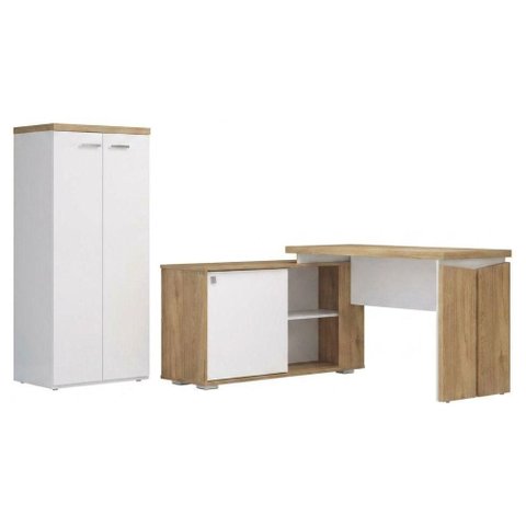 Mesa Escritorio em L 168x135 cm e Armario 140x70 cm Olmo Branco Artany