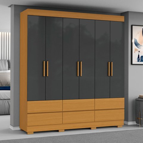 Guarda Roupa Casal 150cm 6 Portas Vilo Cinamomo/grafite A15 - Mpozenato
