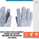 Ver imagem 4 de Kit 10 Pares Luva de Raspa em Couro Punho 15 Proteção Individual EPI Segurança do Trabalho Soldador 