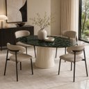 Ver imagem 4 de Mesa de Jantar Cone Oval 160x90 cm Tampo Mármore Verde Guatemala Base Laca Off White
