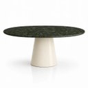 Ver imagem 1 de Mesa de Jantar Cone Oval 160x90 cm Tampo Mármore Verde Guatemala Base Laca Off White
