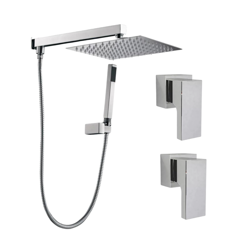 Kit Ducha Quadrada 20x20 Slim com Desviador e 2 Acabamentos P Registro Base Deca até 1'' Pol Cromado
