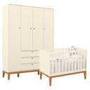 Ver imagem 1 de Berço Americano e Guarda Roupa Unique 4 Portas Off White Eco Wood - Matic