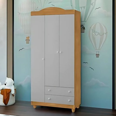 Guarda Roupa Lara 3 Portas 2 Gavetas em Mdf Alta Qualidade:nature/cinza