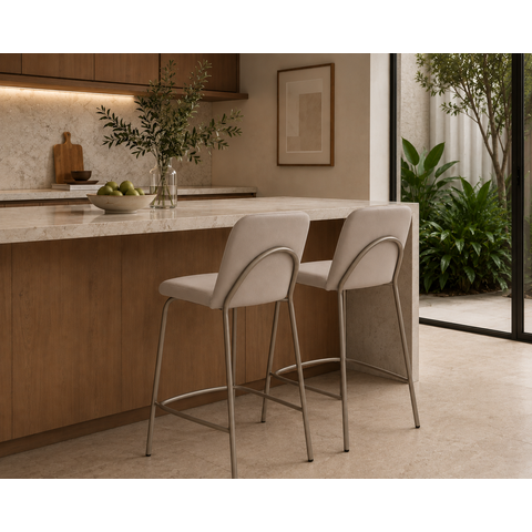 Kit 2 Banquetas para Cozinha Balcão Ilha Dubai Linho Off White