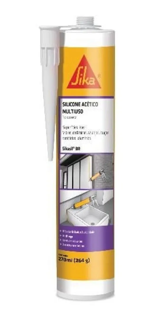 KIT 3 ADESIVO SILICONE ACETICO ANTIFUNGO SIKASIL 106 BR TRANSPARENTE 270ML / 265G - 2