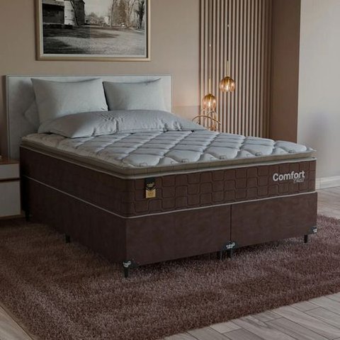 Cama Box Queen + Colchão Comfort Class Pillow Top 158x198cm Marrom/suede Marrom