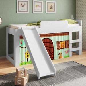 Cama Infantil Com Escorregador E Cortina Diversao Meu Fofinho 
