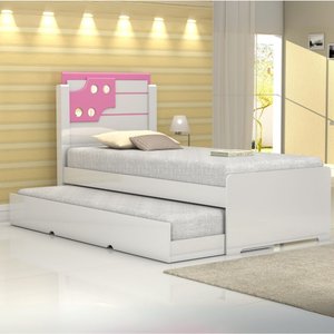 Cama Bibox Solteiro Luiza com Auxiliar 100% Mdf Resistente:branco e Rosa