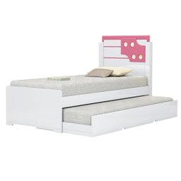 Cama Bibox Solteiro Luiza com Auxiliar 100% Mdf Resistente:branco e Rosa - 2