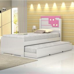 Cama Bibox Solteiro Luiza com Auxiliar 100% Mdf Resistente:branco e Rosa - 4