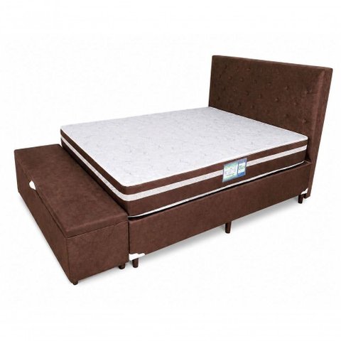 Kit Cama Box com Baú Casal com Cabeceira e Recamier Molas Bonnel D28 Marrom Galeria Das Camas