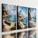 Ver imagem 1 de Kit 3 Quadro Decorativo Farol Veleiro Mar Praia Barco Casa Qualidade Premium Moderno 28x20cm