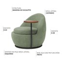 Ver imagem 3 de Poltrona Orgânica Kaira com Mesa Lateral Esquerda Base Fixa Preto Bouclé Verde Claro - Nexta Casa