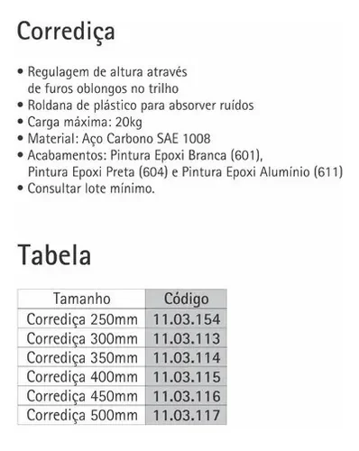 Kit C/ 4 Corrediças Metálicas Bigfer 400 Mm Epóxi Branca + 32 Pf Mad C.Ch. 4,0 X 12 - 15