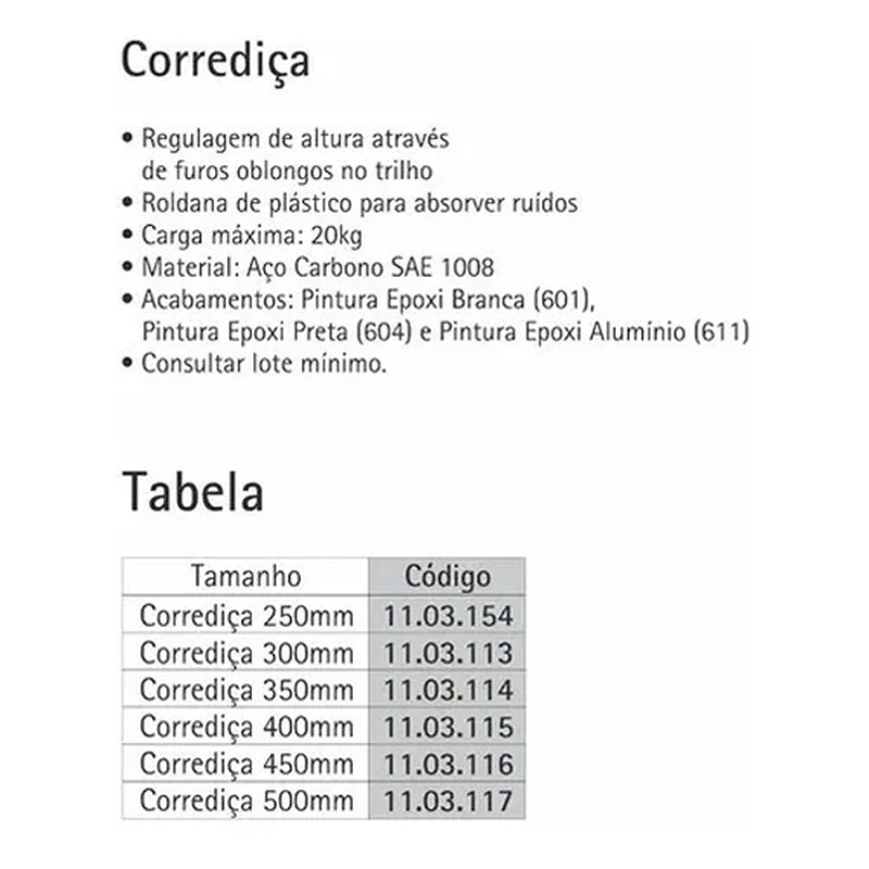 Kit C/ 4 Corrediças Metálicas Bigfer 400 Mm Epóxi Branca + 32 Pf Mad C.Ch. 4,0 X 12 - 5