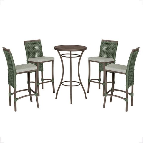 Mesa Bistrô 4 Banquetas Roma Marrom Corda Náutica 3 Trama Verde