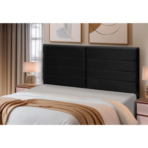 Cabeceira Estofados Casal Queen Quarto 1,64cm Lídia Suede Preto Madelina Decor