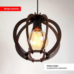 Luminária Lustre Pendente Vazado Aletado Mdf Madeira Rústico Cor:café - 2