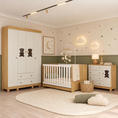 Quarto de Bebê Completo com Berço Americano 3 em 1 e Colchão Incluso Flor Multimóveis MP4931