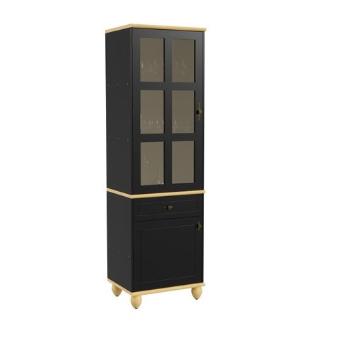 Cristaleira Rústica 2 Portas 1 Gaveta MDF 65cm Joy Yescasa Preto