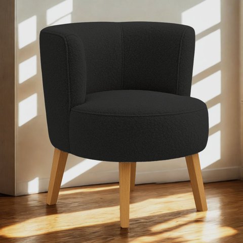 Poltrona Estofada Tecido Boucle Confortavel para Sala de Espera Pés de Madeira Resistente Elegante