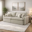 Ver imagem 3 de Sofá Cama Moderno Star 05 2,20m Em Linho Sem Caixa Molas Ensacadas e 4 Almofadas Fibra Siliconada
