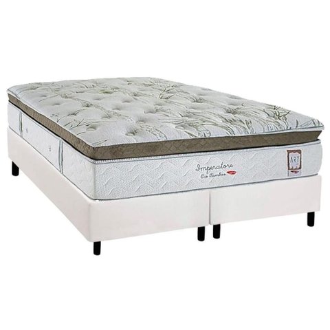 Cama Box Queen: Colchão Molas Ensacadas Herval Imperatore Eco Bamboo + Base Crc Corano White (