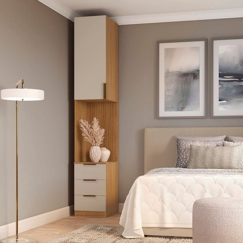 Módulo Mesa de Cabeceira Direita/esquerda Altezza Clean Belmax:freijó/off White