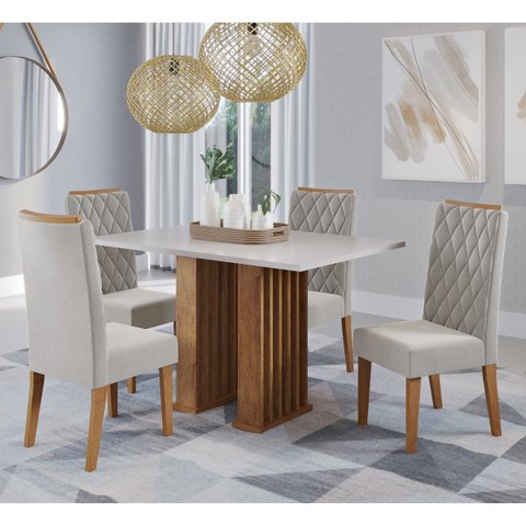 Conjunto Sala de Jantar Santorini Mesa 120x80cm com 4 Cadeiras Iza Mel/blonde/pastel - Casa Giulia