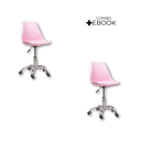 Ver imagem 1 de Kit 2 Cadeiras Office Base Cromada com Rodizio Giratória Saarinen Rosa + E-book